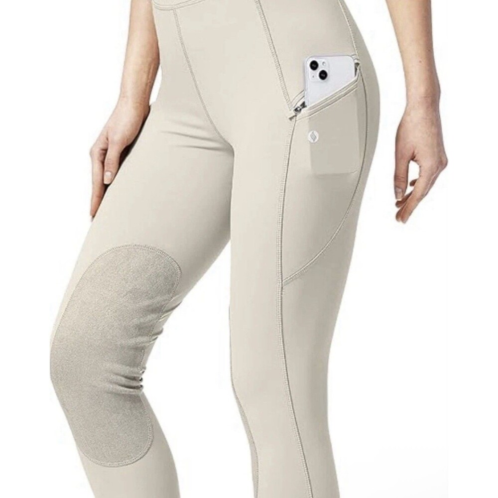 SANTINY Women's Horse-Riding Pants  Zipper Pockets Large Beige G3